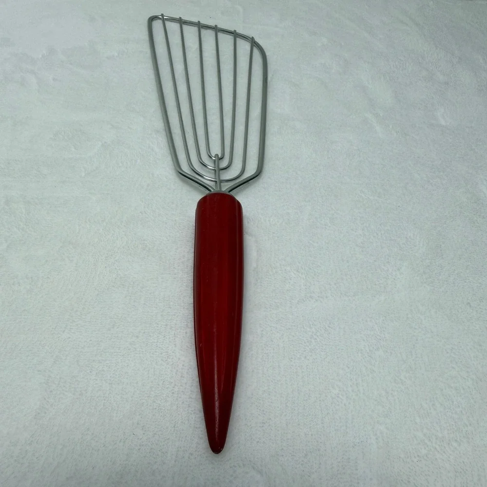 VTG Red Bakelite Handle Potato Masher Stainless Steel Retro MCM Farmhouse